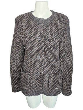 Geiger Boiled Wool Cardigan Jacket EU 44 US 12 Brown Gray Textured Knit Austrian